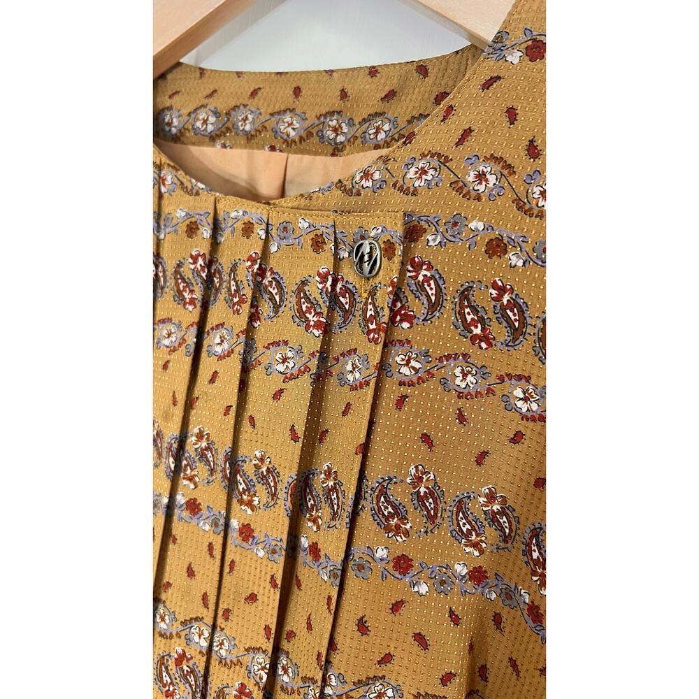 Vintage Japanese Floral Peplum Blouse 80s 90s Cottagecore Mustard Gold - Picture 14 of 15